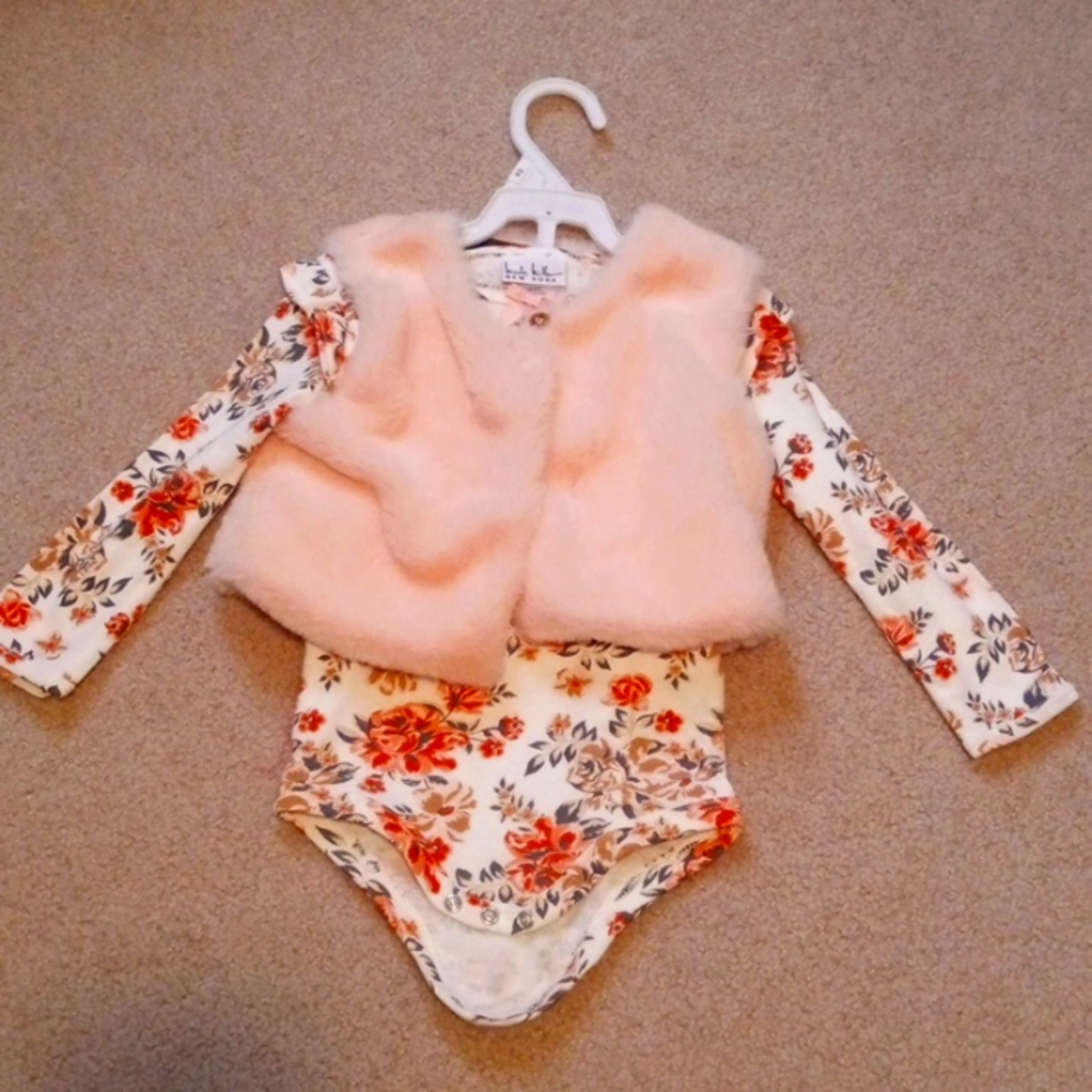 Girls 2-piece pink floral shirt with matching pink vest 24m